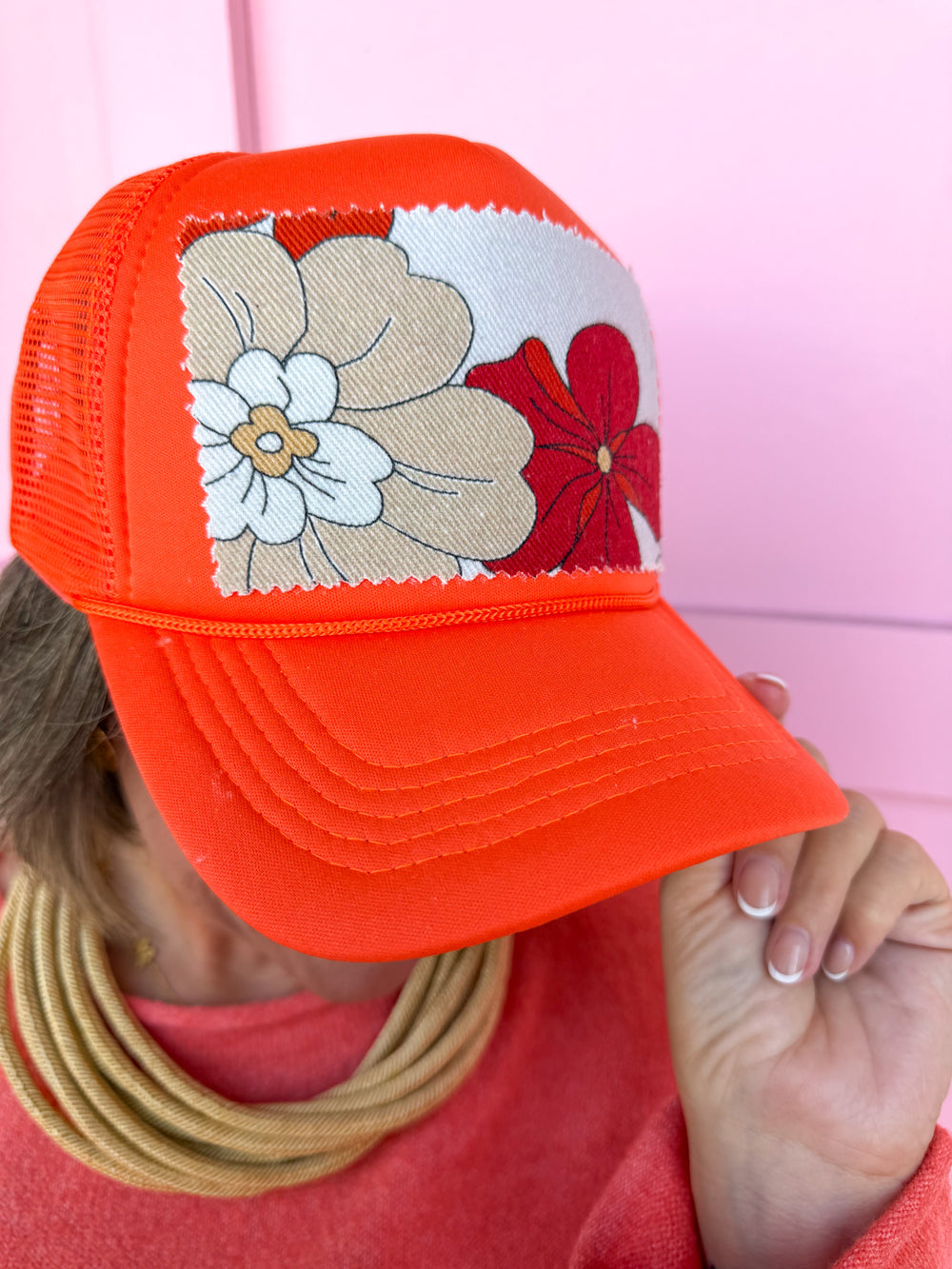 Jincy's Women's Boutique New Arrivals Everyday Wear Fall Transition Styles Foam Trucker Hat Bloom Babe Pink Floral Print Hat