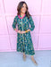 Jincy's Women's Boutique New Arrivals Everyday Wear Fall Transition Styles Jade Green 3/4 Sleeve Midi Maxi Dress Chinoiserie Print TCEC CD07354