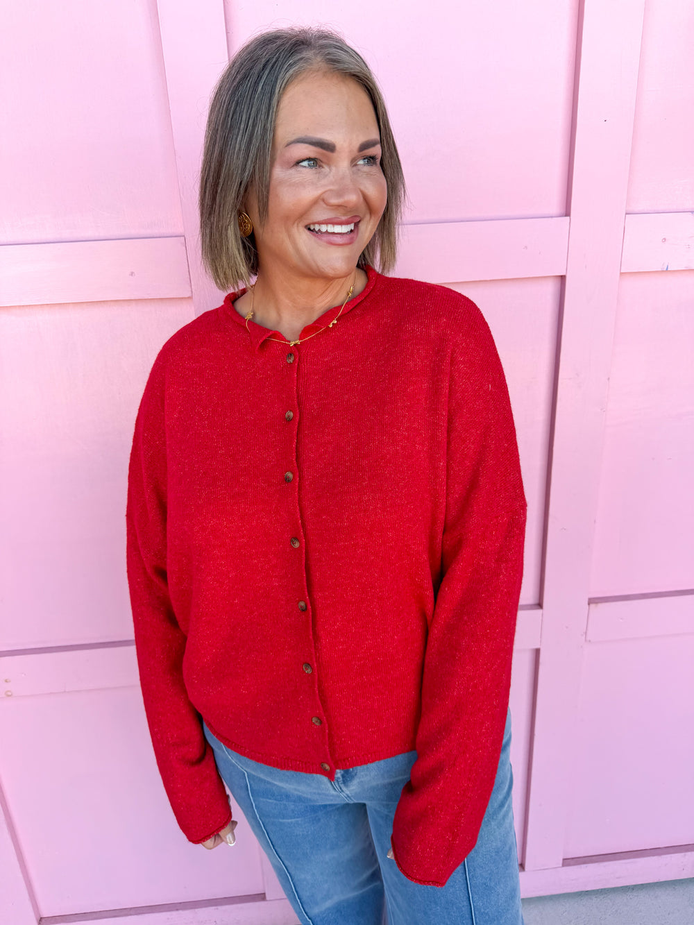 Jincy's Women's Boutique New Arrivals Everyday Wear Fall Transition Styles Lightweight Rolled Hem Mini Button Cardigan