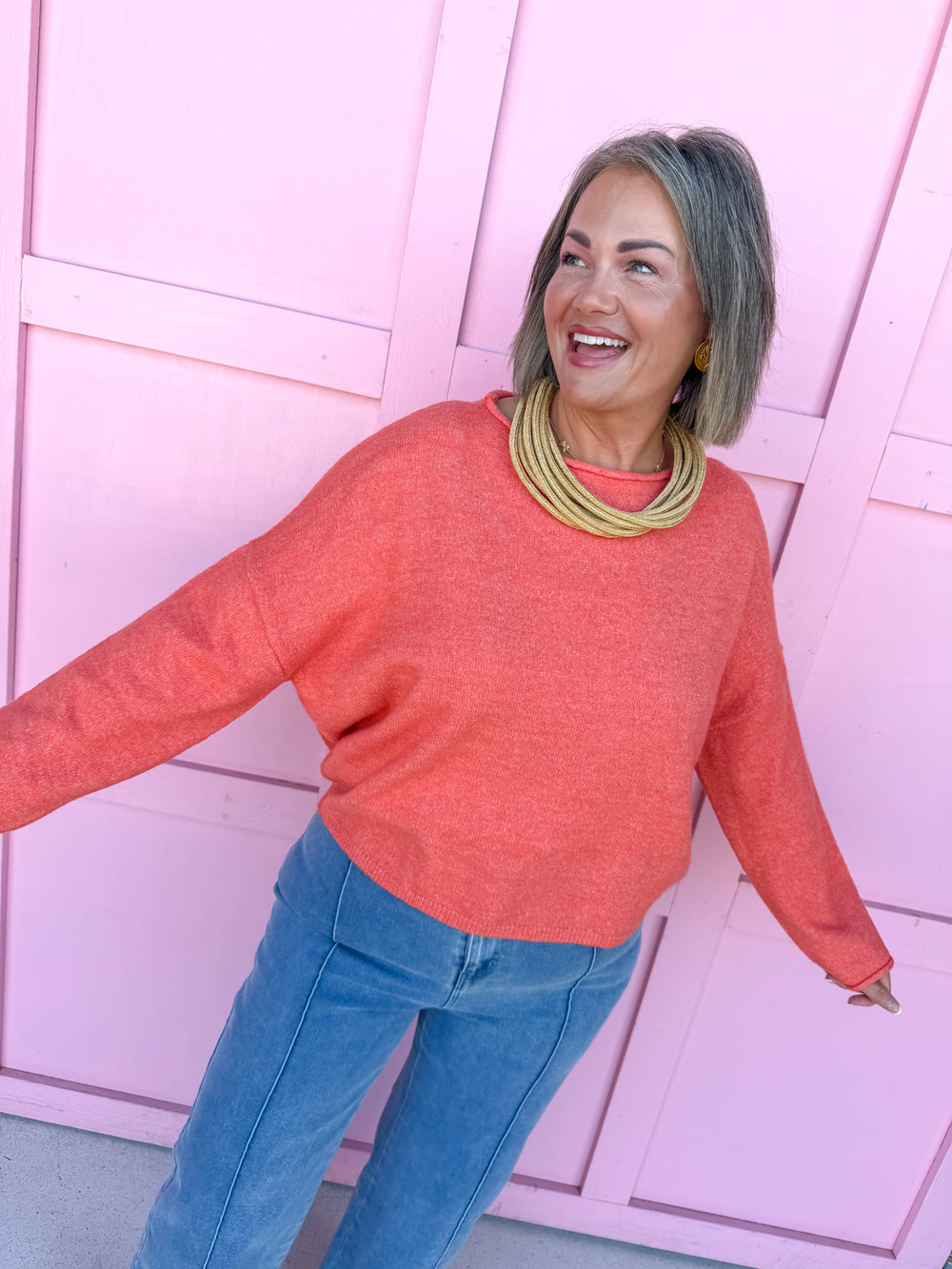 Jincy's Women's Boutique New Arrivals Everyday Wear Fall Transition Styles Lightweight Rolled Hem Sweater By Together W2114