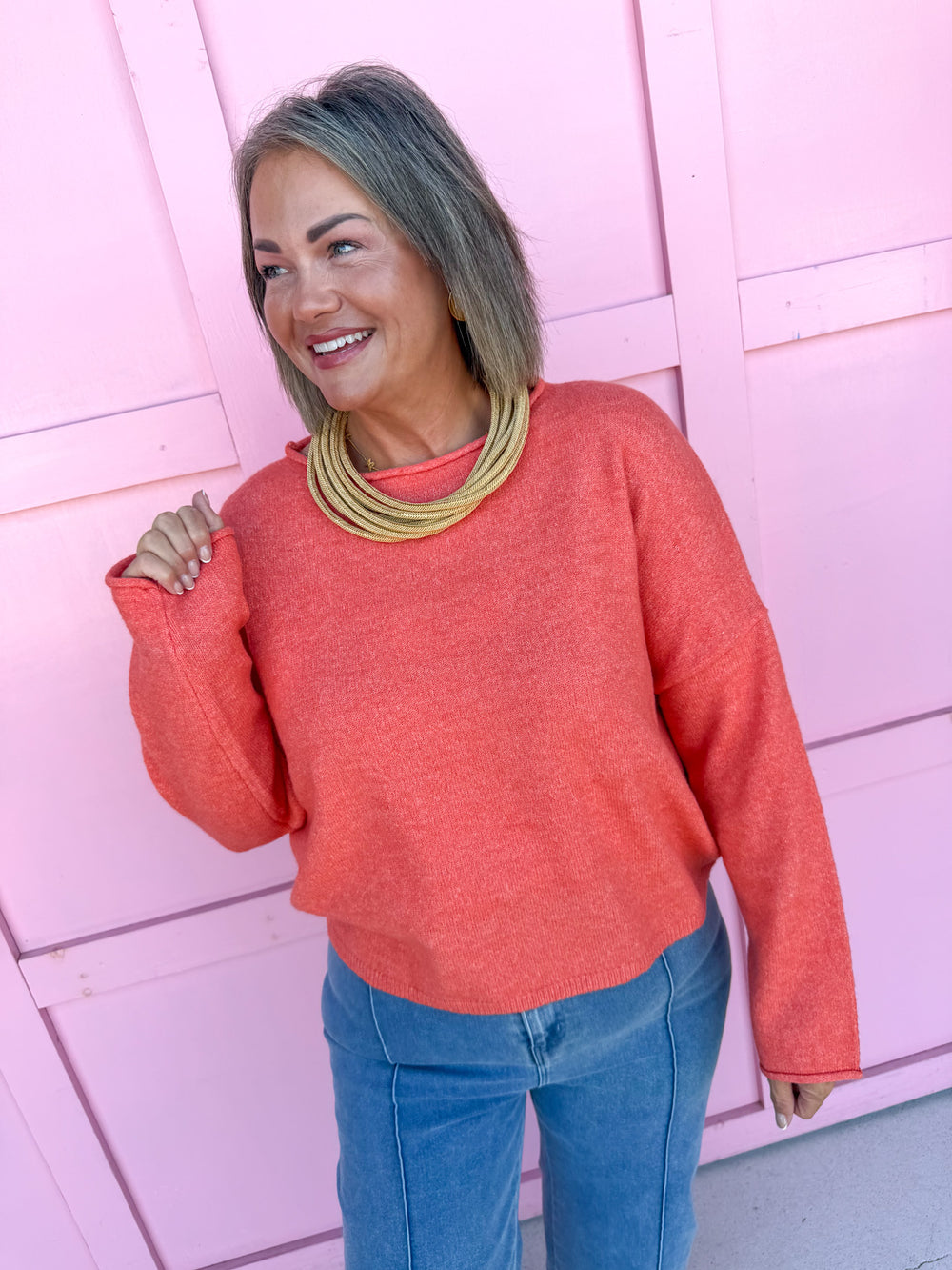 Jincy's Women's Boutique New Arrivals Everyday Wear Fall Transition Styles Lightweight Rolled Hem Sweater By Together W2114