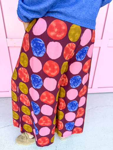 Jincy's Women's Boutique New Arrivals Everyday Wear Fall Transition Styles Lightweight Wide Leg Pants With Multicolor Oversized Polka Dots Umgee C6424