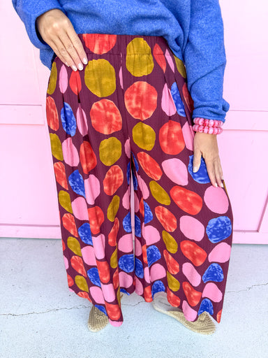 Jincy's Women's Boutique New Arrivals Everyday Wear Fall Transition Styles Lightweight Wide Leg Pants With Multicolor Oversized Polka Dots Umgee C6424