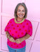 Jincy's Women's Boutique New Arrivals Everyday Wear Fall Transition Styles Pink Red polka Dot Knit Top Jodfil 514922