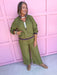 Jincy's Women's Boutique Olive Track Set with Stripe Trim 2 Piece Set Entro M51254