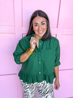 Jincy's Women's Boutique Ruffle Hem Top Hunter Green Top Plus Size Entro T28898