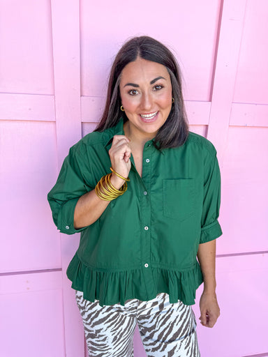 Jincy's Women's Boutique Ruffle Hem Top Hunter Green Top Plus Size Entro T28898