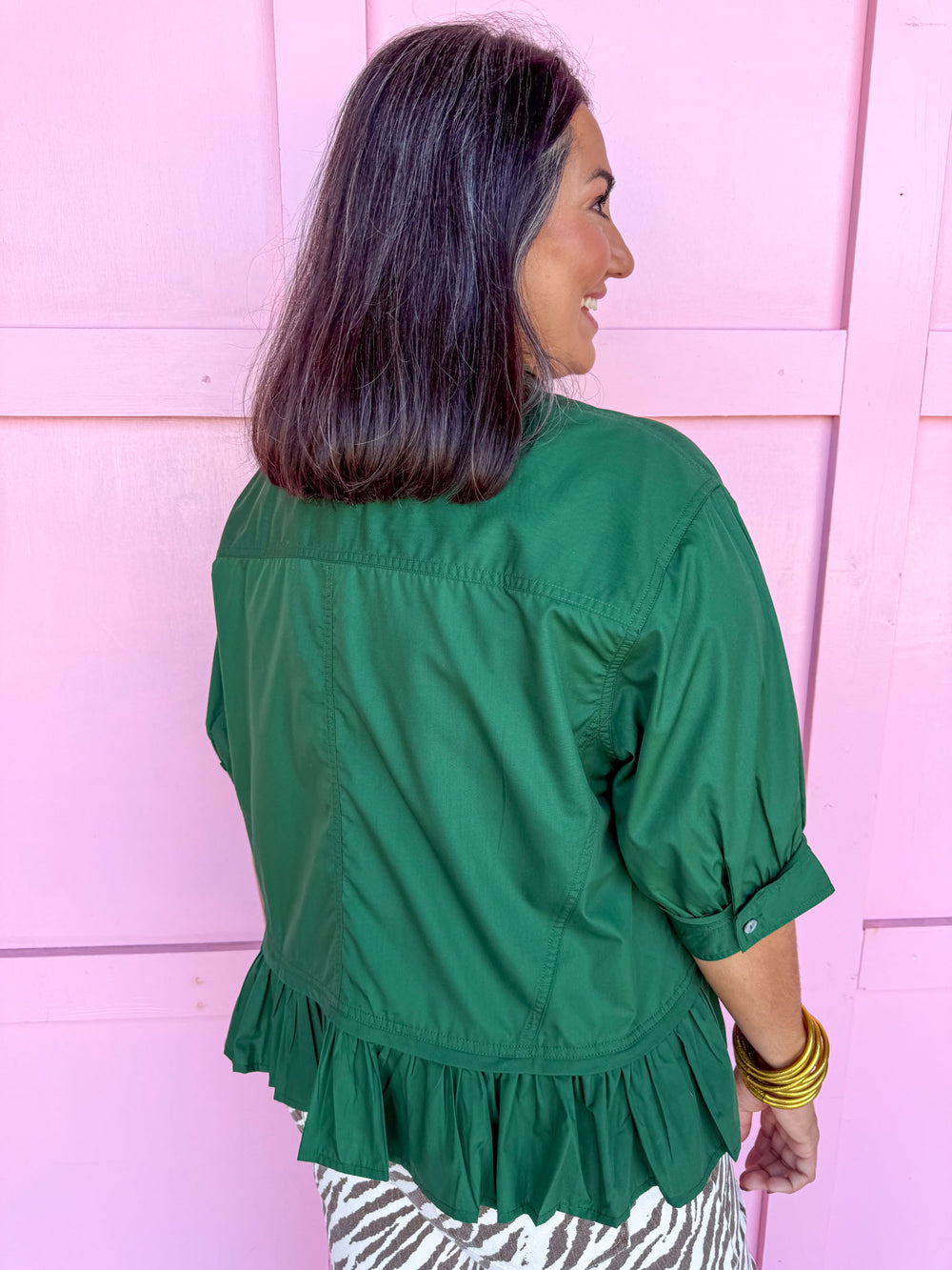 Jincy's Women's Boutique Ruffle Hem Top Hunter Green Top Plus Size Entro T28898