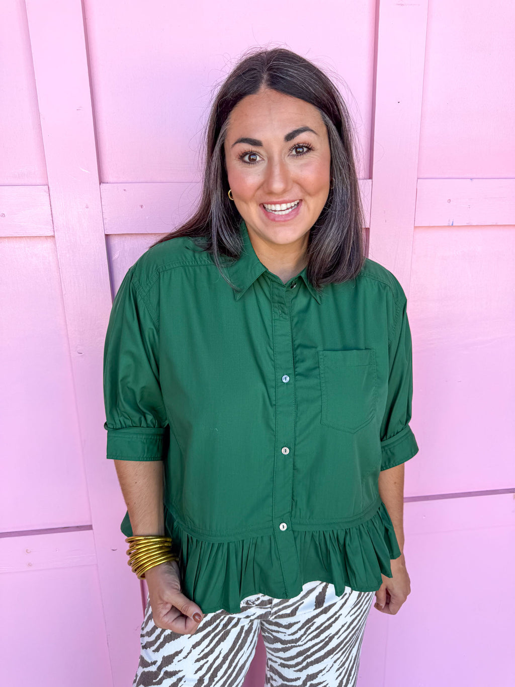 Jincy's Women's Boutique Ruffle Hem Top Hunter Green Top Plus Size Entro T28898