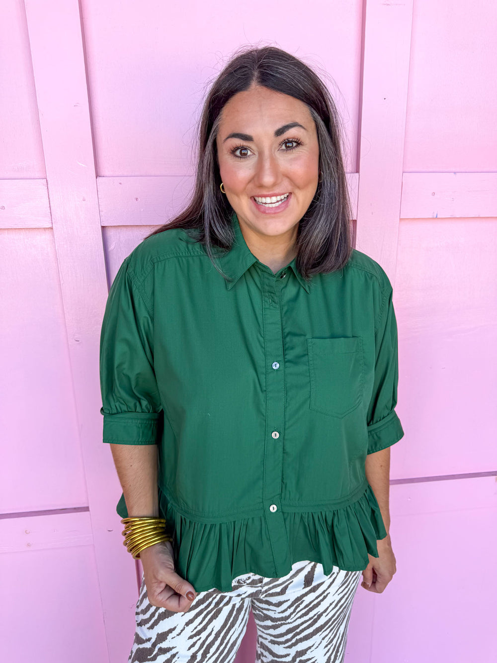 Jincy's Women's Boutique Ruffle Hem Top Hunter Green Top Plus Size Entro T28898