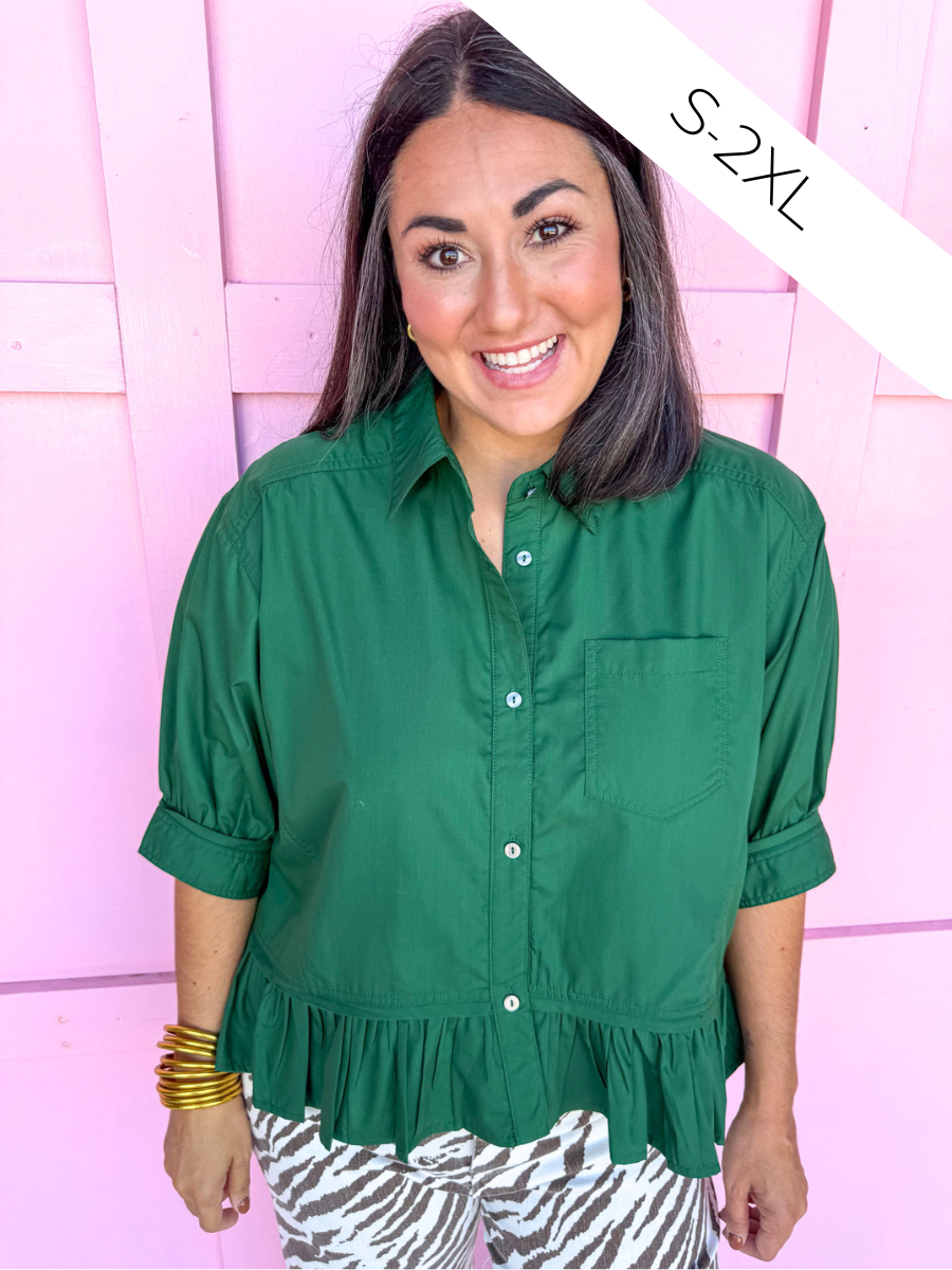 Jincy's Women's Boutique Ruffle Hem Top Hunter Green Top Plus Size Entro T28898