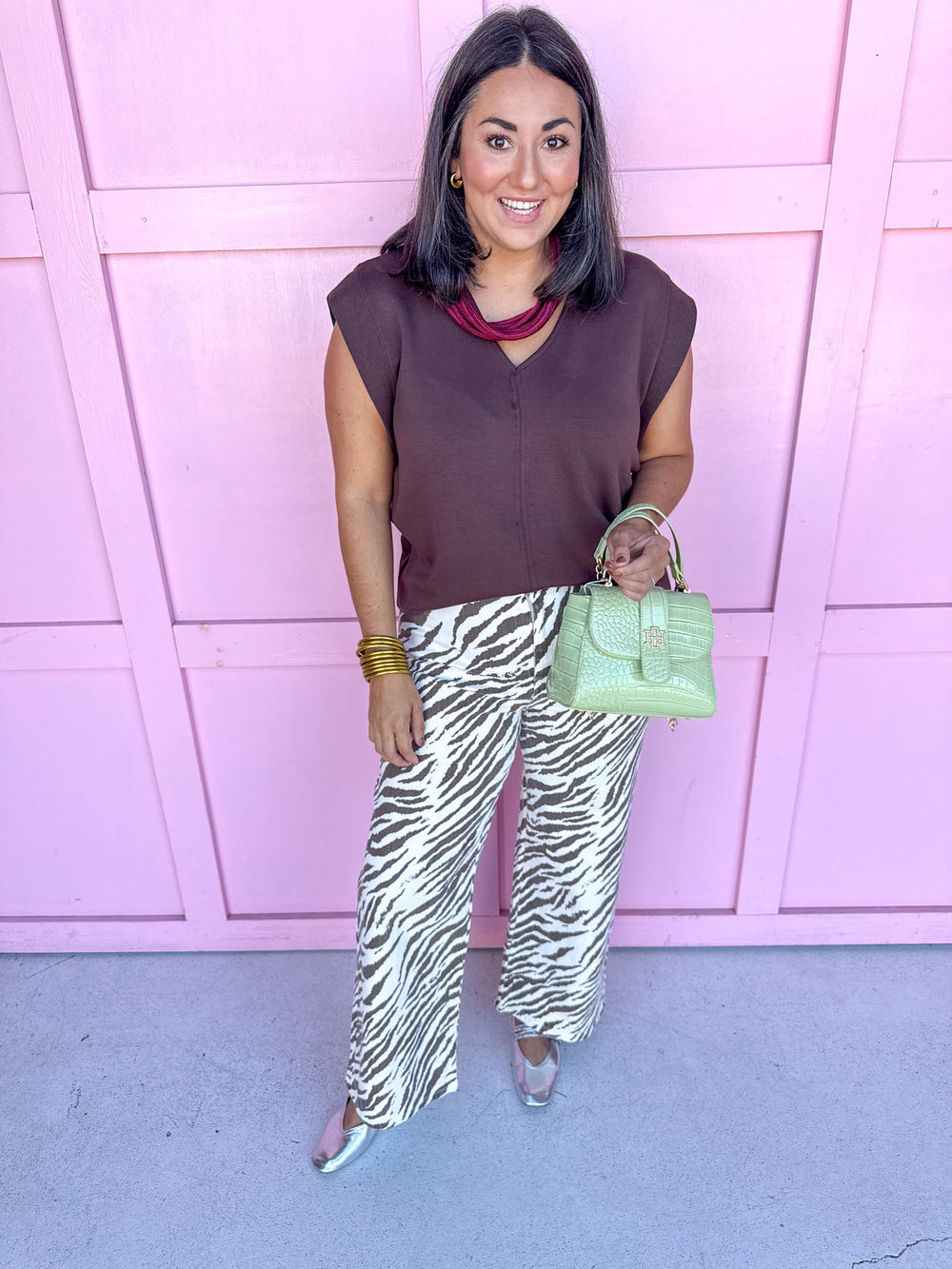 Jincy's Women's Boutique Statement Tiger Zebra Print Stripe Wide Leg Pants Everyday Wear Entro P31561