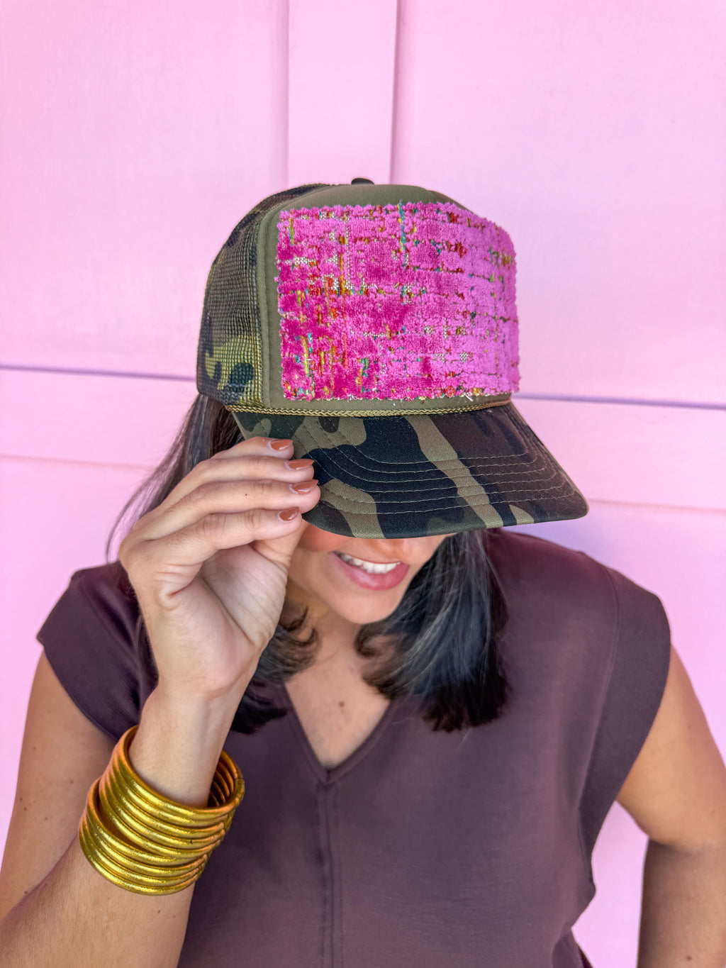 Jincy's Women's Boutique Tucker's Truckers Camo & Pink Velvet Trucker Hat