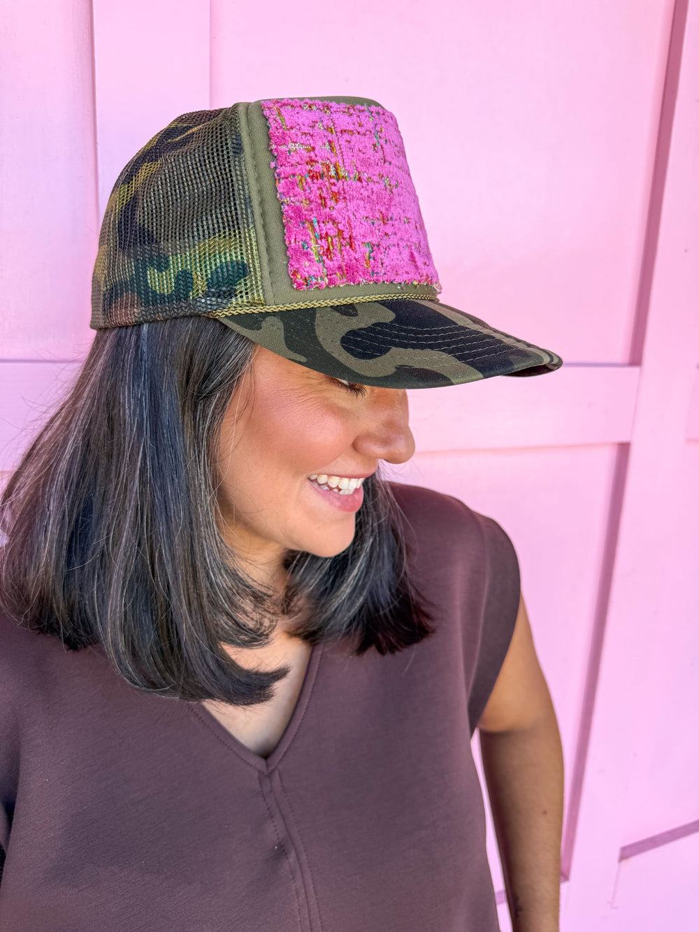 Jincy's Women's Boutique Tucker's Truckers Camo & Pink Velvet Trucker Hat
