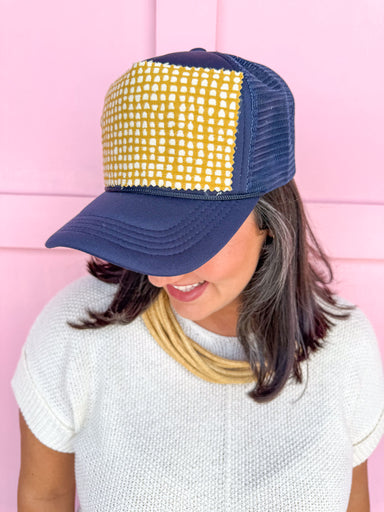 Jincy's Women's Boutique Tuckers Trucker Sideline Social Collection Foam Trucker Hat Navy Gold Custom Hat Game Day