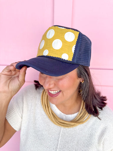 Jincy's Women's Boutique Tuckers Trucker Sideline Social Collection Foam Trucker Hat Navy Gold Custom Hat Game Day