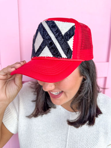 Jincy's Women's Boutique Tuckers Trucker Sideline Social Collection Foam Trucker Hat Red Black Custom Hat Game Day