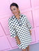 Jincy's Womens Boutique 3/4 Sleeve Ivory & Black Polka Dot Linen Mini Dress Everyday Wear Chic Chartreuse Collection Jodifl H13003