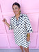 Jincy's Womens Boutique 3/4 Sleeve Ivory & Black Polka Dot Linen Mini Dress Everyday Wear Chic Chartreuse Collection Jodifl H13003