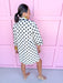 Jincy's Womens Boutique 3/4 Sleeve Ivory & Black Polka Dot Linen Mini Dress Everyday Wear Chic Chartreuse Collection Jodifl H13003