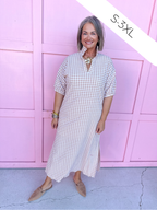 Jincy's Womens Boutique Adrienne Blakely Biscuit Seer Gingham Midi Maxi Dress Everyday Wear Plus