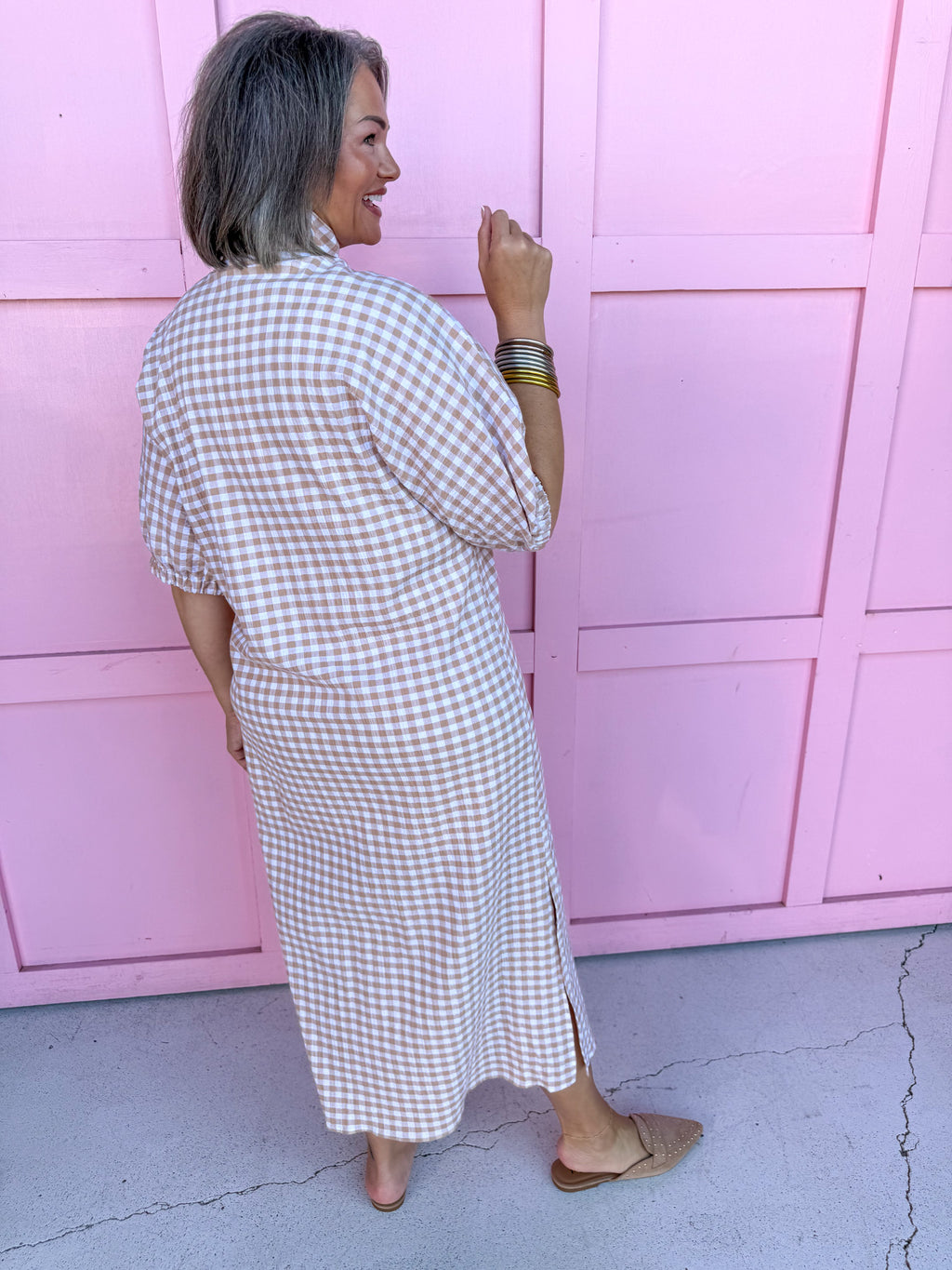 Jincy's Womens Boutique Adrienne Blakely Biscuit Seer Gingham Midi Maxi Dress Everyday Wear Plus