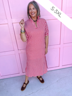 Jincy's Womens Boutique Adrienne Blakely Red Seer Gingham Midi Maxi Dress Everyday Wear