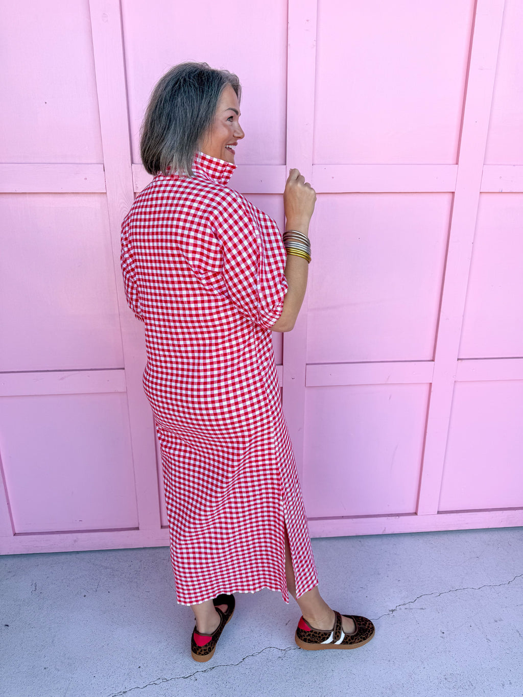 Jincy's Womens Boutique Adrienne Blakely Red Seer Gingham Midi Maxi Dress Everyday Wear