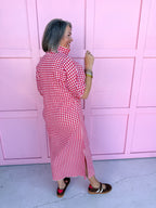 Jincy's Womens Boutique Adrienne Blakely Red Seer Gingham Midi Maxi Dress Everyday Wear