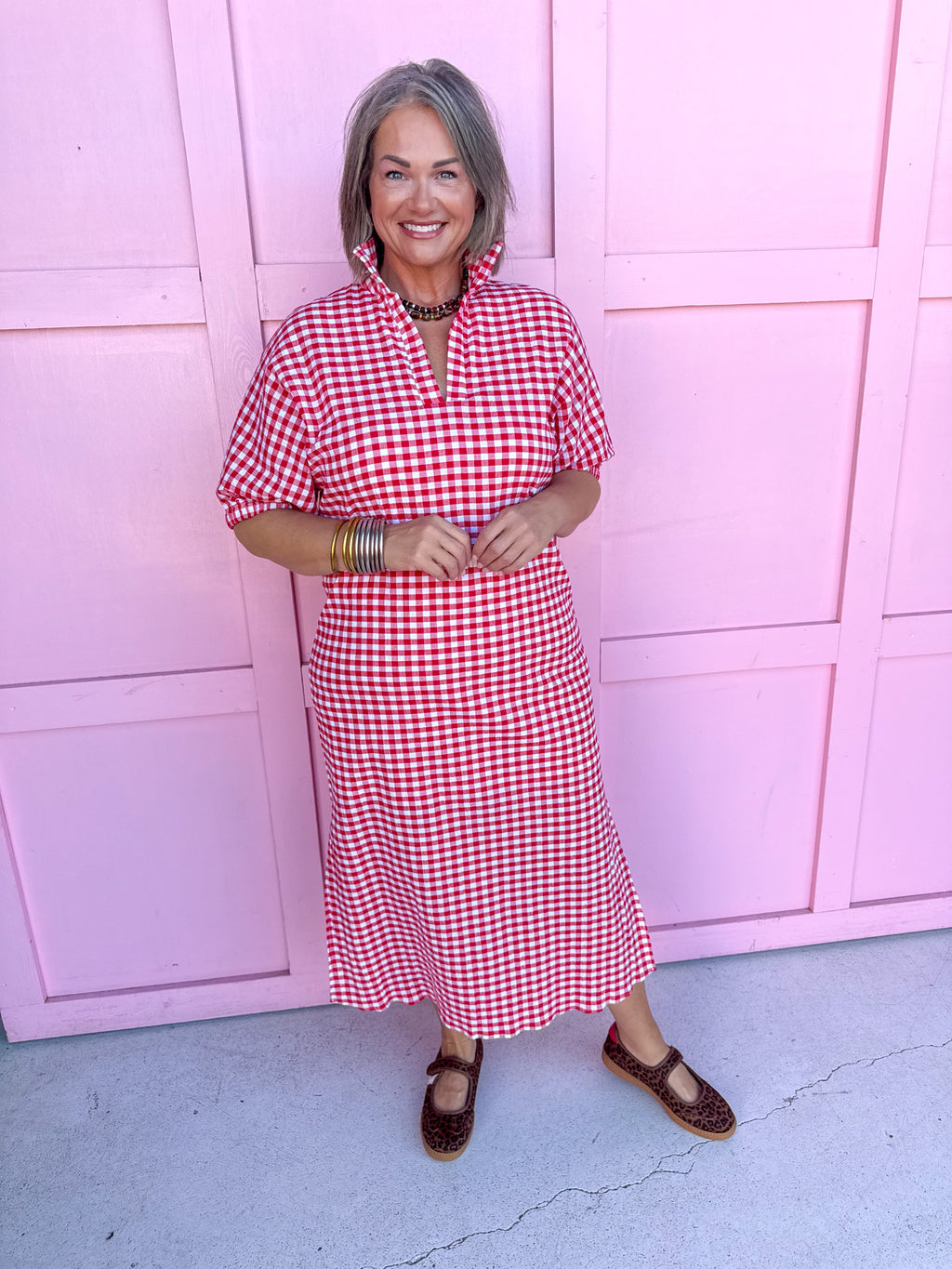Jincy's Womens Boutique Adrienne Blakely Red Seer Gingham Midi Maxi Dress Everyday Wear