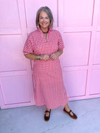 Jincy's Womens Boutique Adrienne Blakely Red Seer Gingham Midi Maxi Dress Everyday Wear