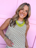 Jincy's Womens Boutique Beige Sleeveless Top With Ivory Polka Dots Everyday Wear Chic Chartreuse Collection Entro T31833
