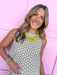 Jincy's Womens Boutique Beige Sleeveless Top With Ivory Polka Dots Everyday Wear Chic Chartreuse Collection Entro T31833