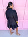Jincy's Womens Boutique Black Crinkle Fabric Ruffle Neckline Mini Dress Chic Chartreuse Collection Umgee C5073