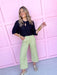Jincy's Womens Boutique Black Keyhole Top with Gold Button Balloon Sleeve Carole Christian Chic Chartreuse Collection