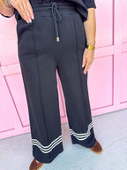 Jincy's Womens Boutique Black Two Piece Pants & Top Set With Stripes Chic Chartreuse Collection Everyday Wear Entro T30626