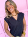 Jincy's Womens Boutique Black V Neckline Top Elevated Basic Top Everyday Wear Chic Chartreuse Collection Entro T31008