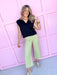 Jincy's Womens Boutique Black V Neckline Top Elevated Basic Top Everyday Wear Chic Chartreuse Collection Entro T31008