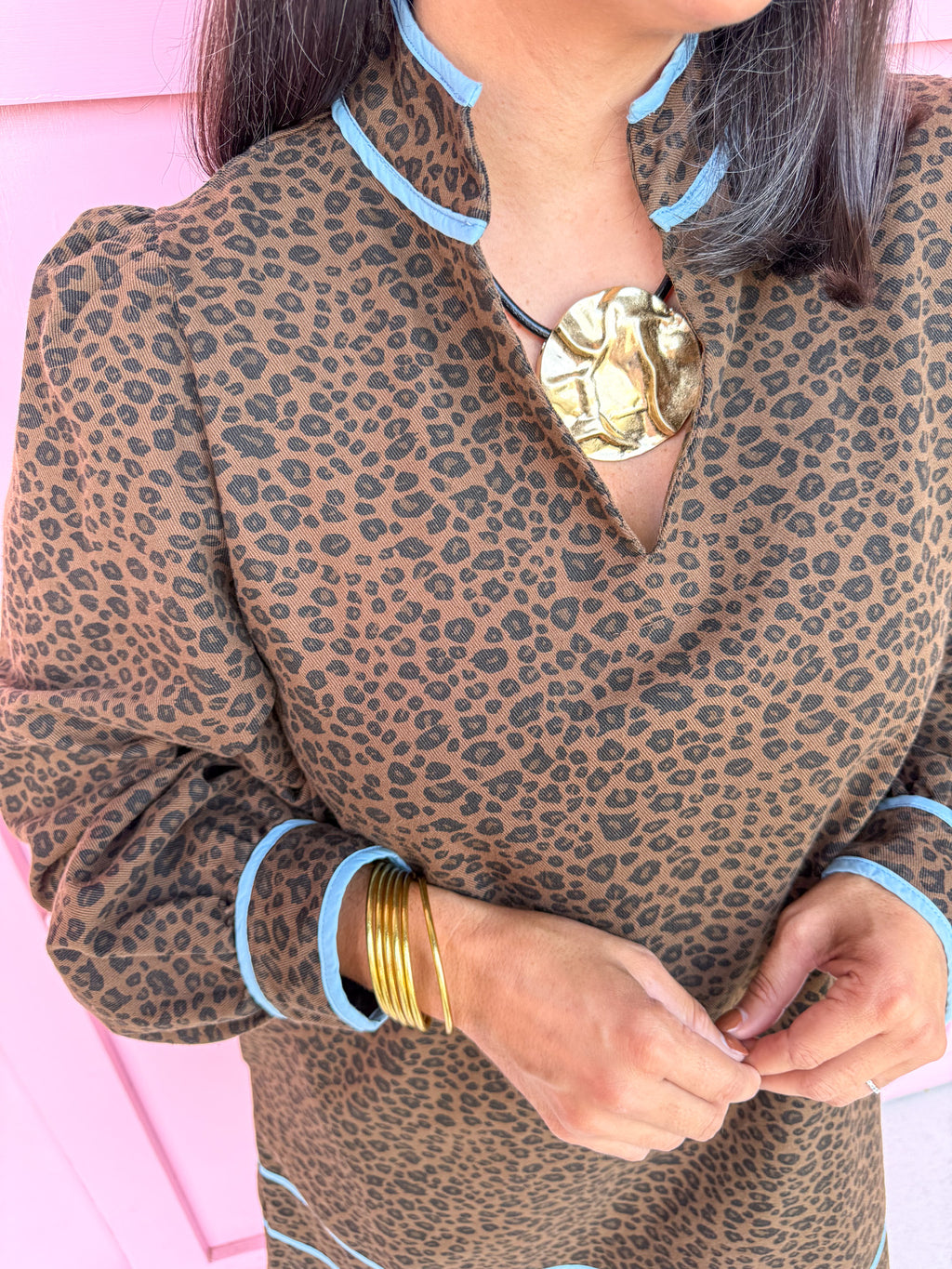 Jincy's Womens Boutique Blue Trimmed Leopard Denim Mini Dress Everyday Wear Jodifl B17301