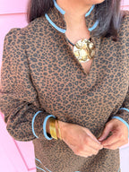 Jincy's Womens Boutique Blue Trimmed Leopard Denim Mini Dress Everyday Wear Jodifl B17301