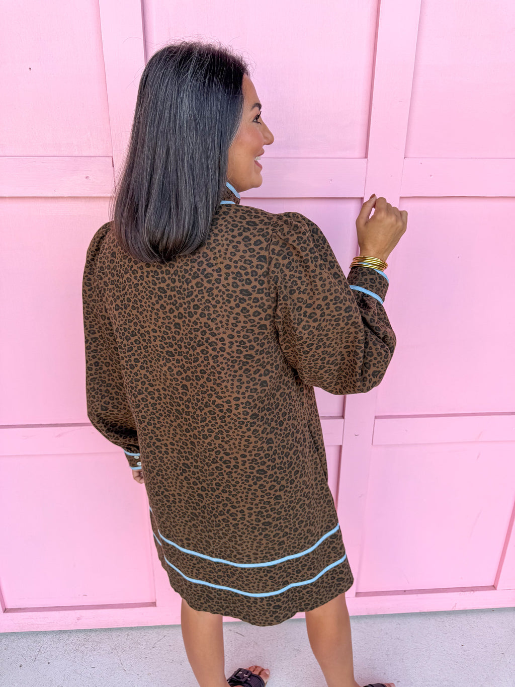 Jincy's Womens Boutique Blue Trimmed Leopard Denim Mini Dress Everyday Wear Jodifl B17301