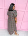 Jincy's Womens Boutique Brown Pink & Blue Floral Trellis Puff Sleeve Midi Maxi Dress First Of Fall Collection Entro D32071