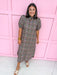 Jincy's Womens Boutique Brown Pink & Blue Floral Trellis Puff Sleeve Midi Maxi Dress First Of Fall Collection Entro D32071