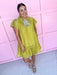 Jincy's Womens Boutique Chartreuse Crinkle Mini Dress Everyday Wear Chic Chartreuse Collection Entro C6325