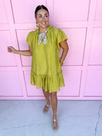 Jincy's Womens Boutique Chartreuse Crinkle Mini Dress Everyday Wear Chic Chartreuse Collection Entro C6325