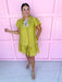 Jincy's Womens Boutique Chartreuse Crinkle Mini Dress Everyday Wear Chic Chartreuse Collection Entro C6325