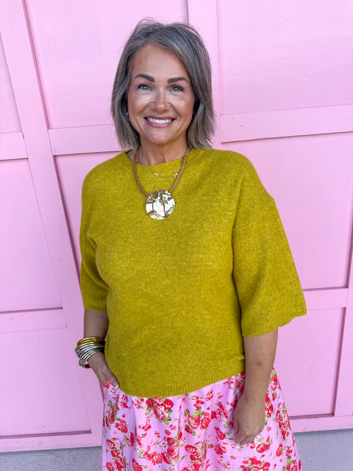 Jincy's Womens Boutique Chartreuse Light Weight Sweater Knit Entro T32028