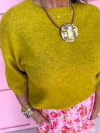 Jincy's Womens Boutique Chartreuse Light Weight Sweater Knit Entro T32028