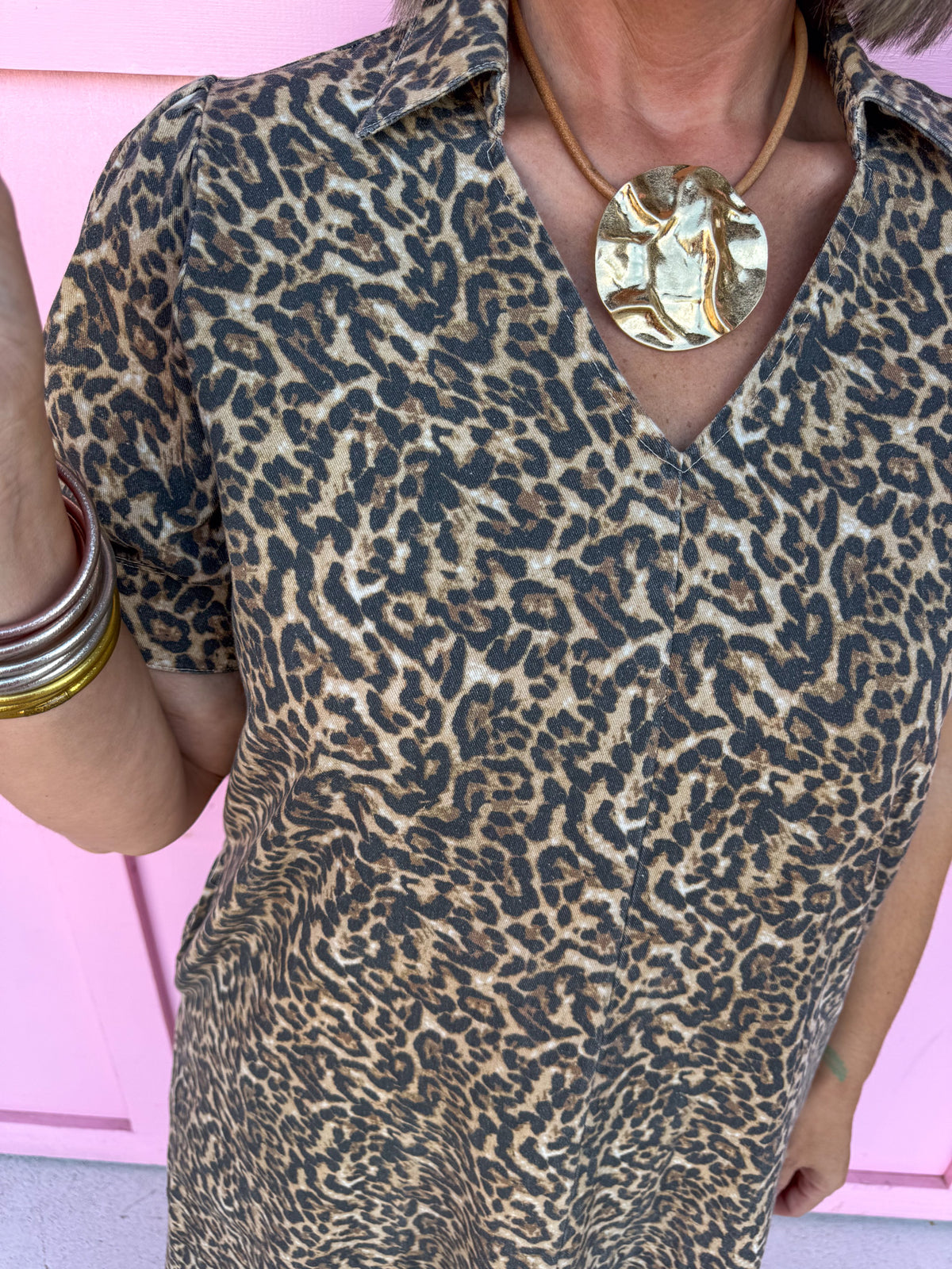 Jincy's Womens Boutique Cheetah Leopard Print Midi Maxi Shirt Dress Entro R7140