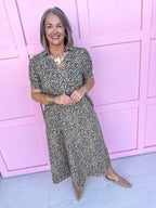 Jincy's Womens Boutique Cheetah Leopard Print Midi Maxi Shirt Dress Entro R7140